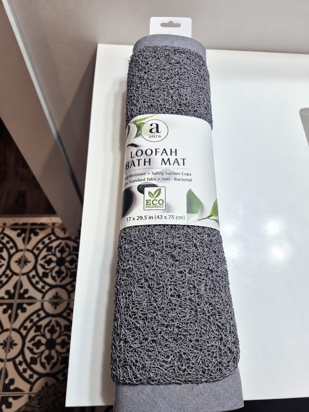 Aura Gray Loofah Bath Mat - Anti-Slip Tub Mat